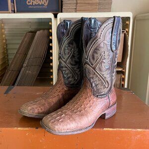 TEXAS COUNTRY Men's Size 7 M Square Toe Brown Caiman Embossed Cowboy Boots